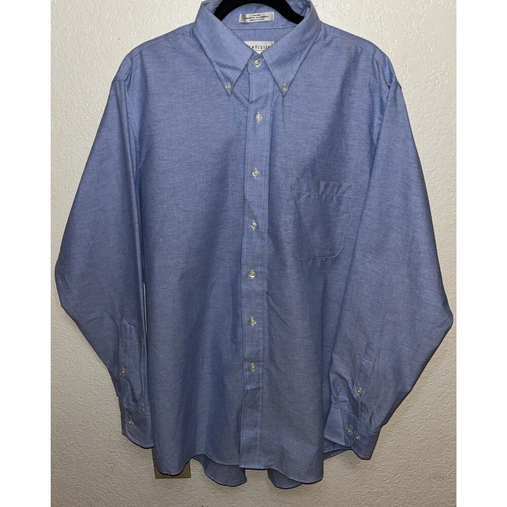 Van Heusen Men’s Light Blue Button Down Pinpoint Oxford Dress Shirt - 16.5x34/35